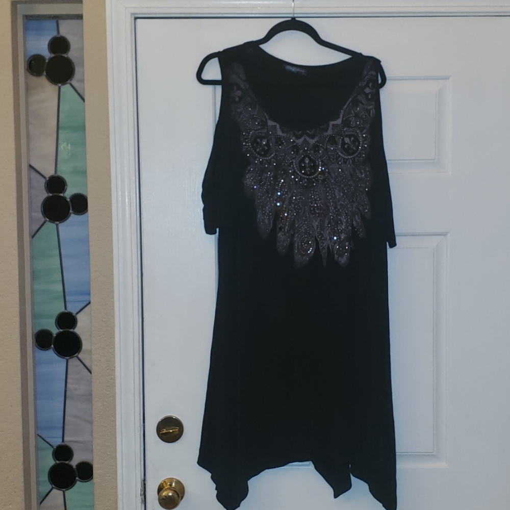 Vocal Black 3x Cold Shoulder Bling Dress